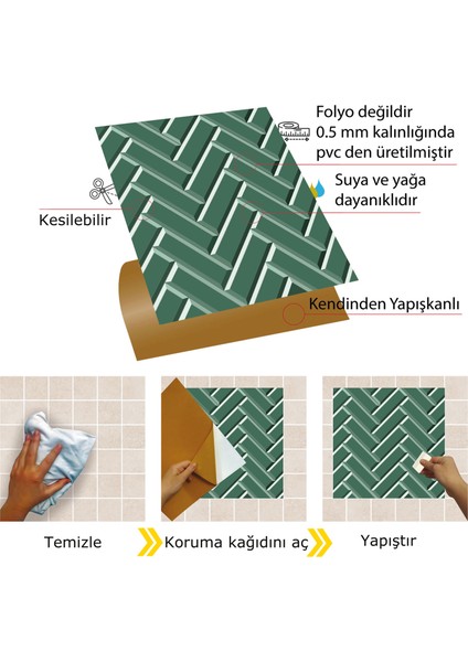 Kendinden Yapışkanlı Zümrüt Balıksırtı Desenli Pvc Karo 30X30 cm (56 Adet) 5m2