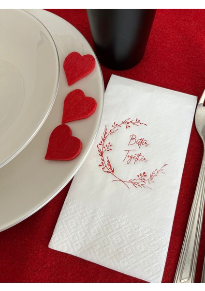 Kırmızı Yaldızlı Beyaz Better Together Peçete 16 Adet fiyatları