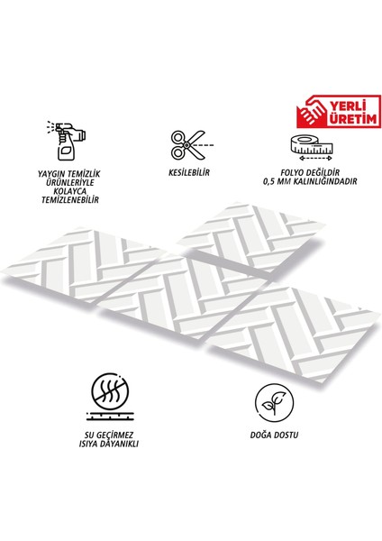 Kendinden Yapışkanlı Beyaz Büyük Balıksırtı Desenli Pvc Karo 30X30 cm (56 Adet) 5m2 fiyatları