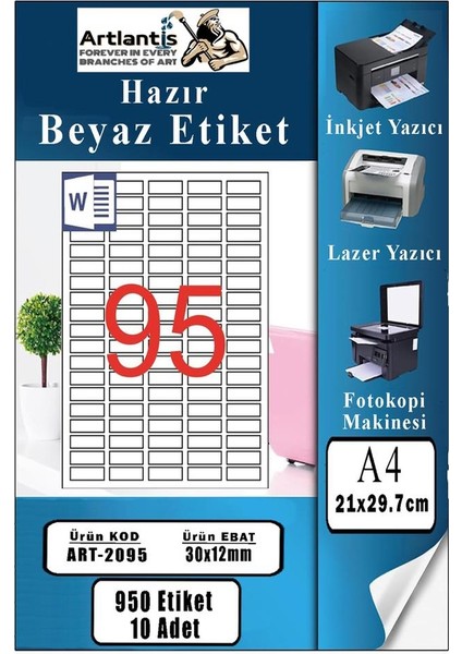 A4 Hazır Etiket 30X12 mm 10 Sayfa 1 Paket 95 Li Kendinden Yapışkanlı Fotokopi Lazer Inkjet Kağıdı Yazıcılar Için Uyumlu