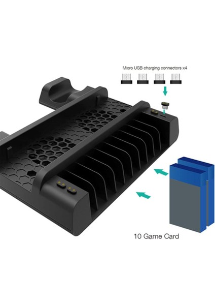 PS4 Pro ve Slim İçin Fanlı Dikey Soğutucu ve Kol Şarj Edici Organizatör Stand TP4-882