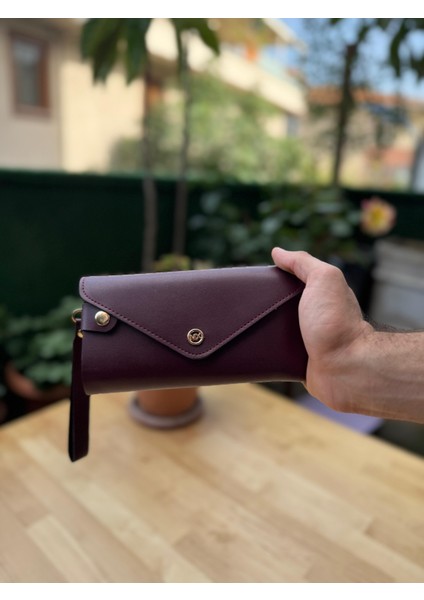 Telefon ve Kartlık Bölmeli Zarf Modeli Bordo Cüzdan