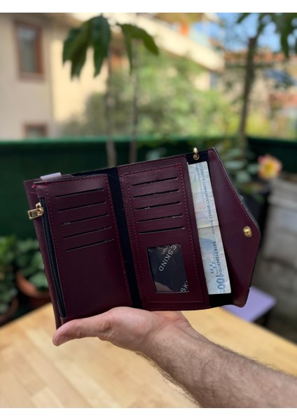 Telefon ve Kartlık Bölmeli Zarf Modeli Bordo Cüzdan modelleri