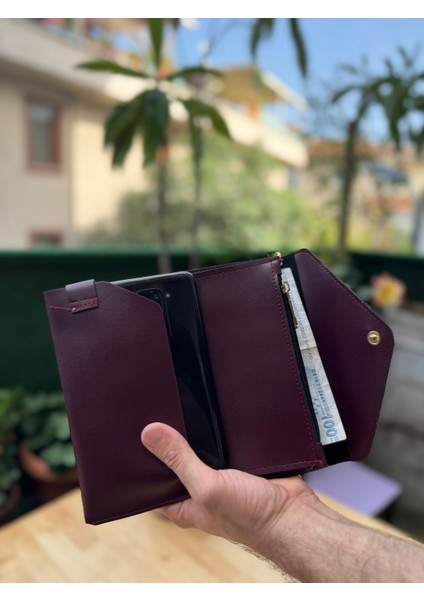 Telefon ve Kartlık Bölmeli Zarf Modeli Bordo Cüzdan fırsatları