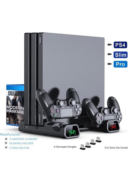 PS4 Pro ve Slim İçin Fanlı Dikey Soğutucu ve Kol Şarj Edici Organizatör Stand TP4-882