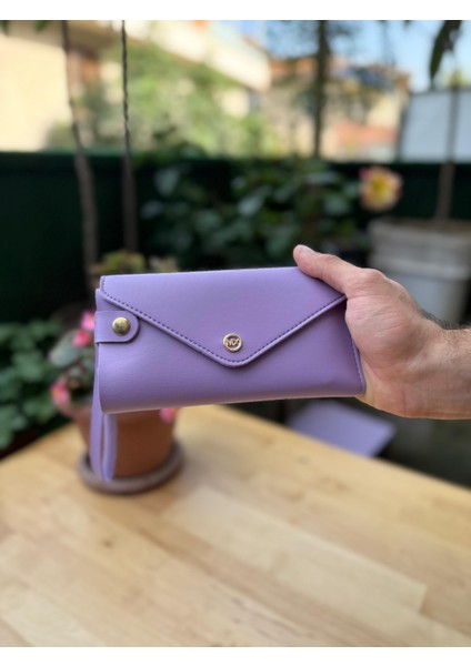 Telefon ve Kartlık Bölmeli Zarf Modeli Lila Cüzdan