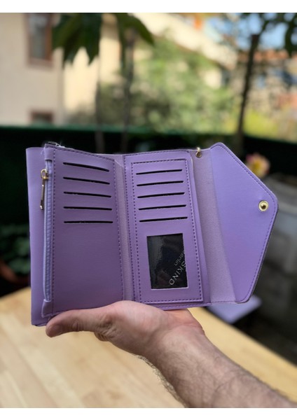 Telefon ve Kartlık Bölmeli Zarf Modeli Lila Cüzdan