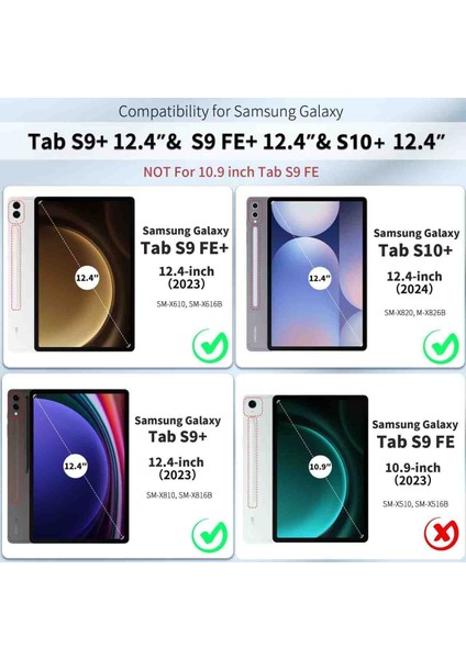 Samsung Galaxy Tab S10+ Plus SMX820 Case Kalem Bölmeli Tam Kılıp Kılıfı