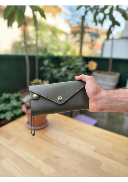 Telefon ve Kartlık Bölmeli Zarf Modeli Yeşil Cüzdan