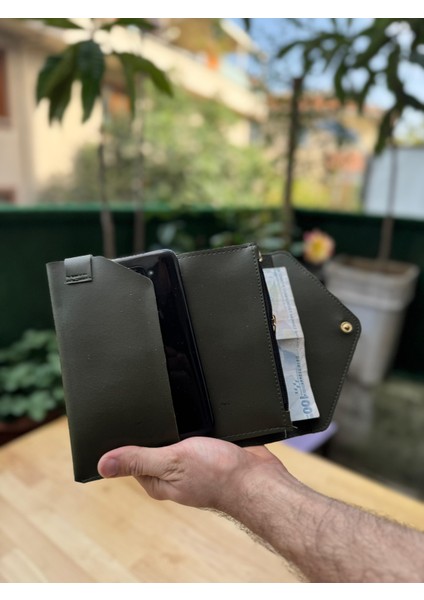 Telefon ve Kartlık Bölmeli Zarf Modeli Yeşil Cüzdan modelleri