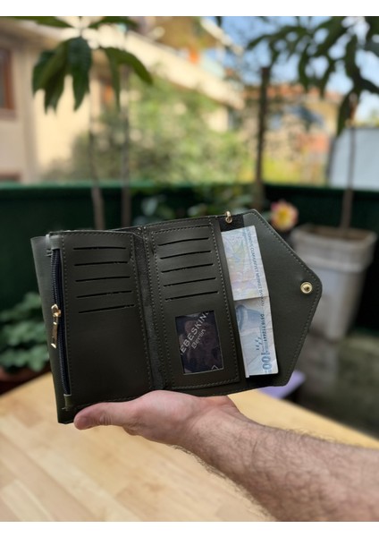 Telefon ve Kartlık Bölmeli Zarf Modeli Yeşil Cüzdan fırsatları