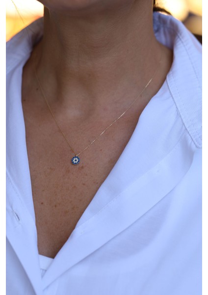 14 Ayar Altın Mini Nazarlık Kolye modelleri