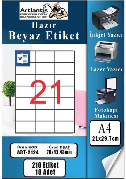 A4 Hazır Etiket 70X42 mm 10 Sayfa 1 Paket 21 Li Kendinden Yapışkanlı Fotokopi Lazer Inkjet Kağıdı Yazıcılar Için Uyumlu