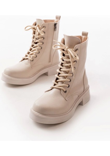Bej Düz Topuklu Bağcıklı Fermuarlı Günlük Kadın Bot fırsatları