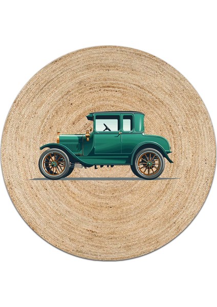 Boho 961 Eski Vintage Araba Figürlü Örgü Yuvarlak Natural Çift Taraflı Halı fiyatları