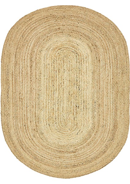 Boho 974 Oval Doğal Jüt Rengi Örgü Yuvarlak Natural Çift Taraflı Halı
