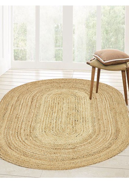 Boho 974 Oval Doğal Jüt Rengi Örgü Yuvarlak Natural Çift Taraflı Halı modelleri