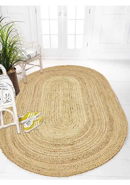 Boho 974 Oval Doğal Jüt Rengi Örgü Yuvarlak Natural Çift Taraflı Halı indirimleri