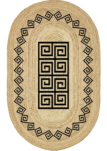 Boho 987 Jüt Hasır Etnik Desenli Oval Jüt Örme Doğal Hasır Natural Oval Halı