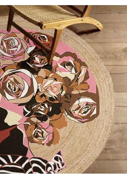 Boho 905 Jut Renkli Kadın Temalı Etnik Örgü Yuvarlak Natural Renk Çift Taraflı Halı modelleri