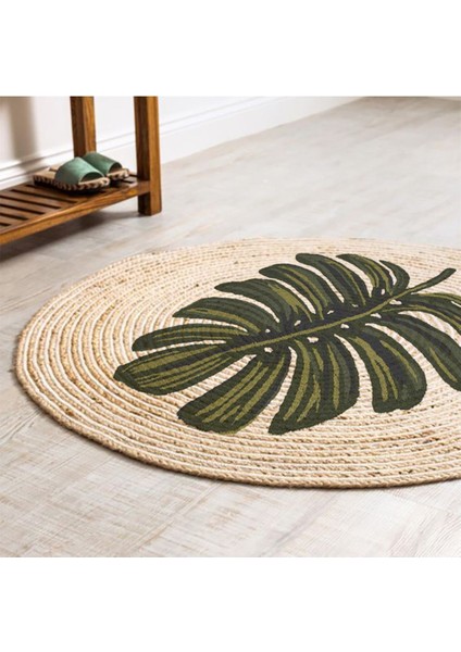 Boho 912 Yaprak Minimalist Tema Etnik Örgü Yuvarlak Natural Renk Çift Taraflı Halı fiyatları