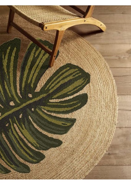 Boho 912 Yaprak Minimalist Tema Etnik Örgü Yuvarlak Natural Renk Çift Taraflı Halı fırsatları