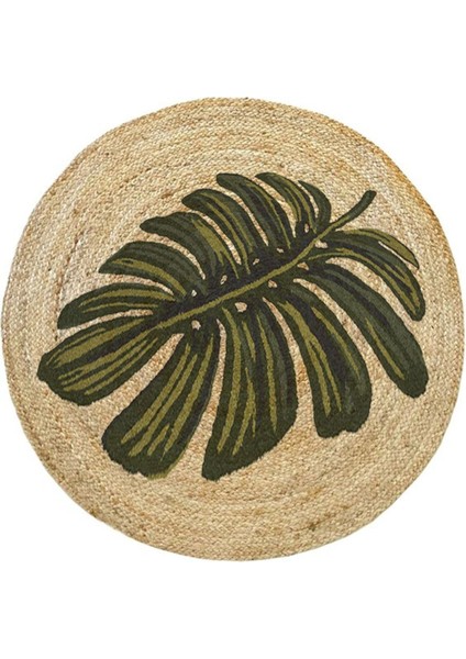 Boho 912 Yaprak Minimalist Tema Etnik Örgü Yuvarlak Natural Renk Çift Taraflı Halı indirimleri