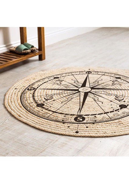 Boho 942 Pusula Tema Etnik Örgü Yuvarlak Natural Renk Çift Taraflı Halı fiyatları