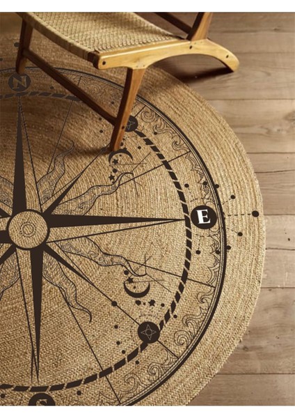 Boho 942 Pusula Tema Etnik Örgü Yuvarlak Natural Renk Çift Taraflı Halı fırsatları