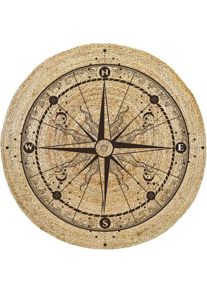 Boho 942 Pusula Tema Etnik Örgü Yuvarlak Natural Renk Çift Taraflı Halı indirimleri