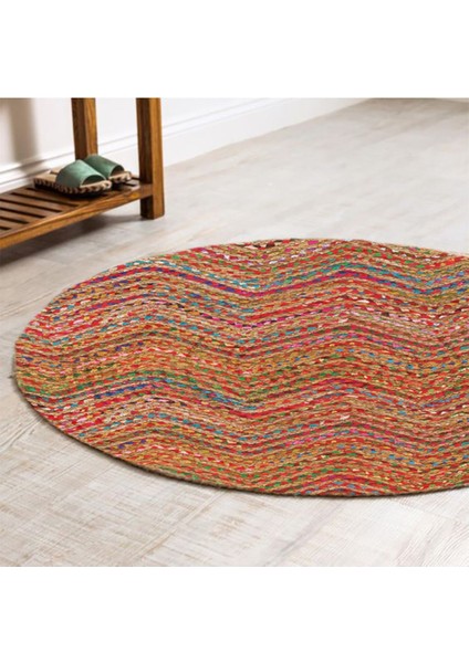 Boho 951 Multy Zigzag Desenli Jüt Rengi Örgü Yuvarlak Natural Çift Taraflı Halı fiyatları