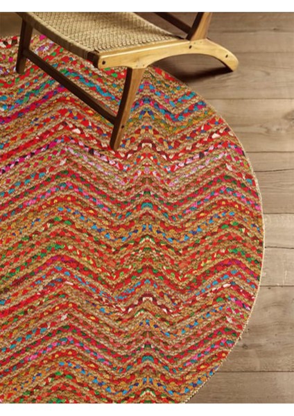 Boho 951 Multy Zigzag Desenli Jüt Rengi Örgü Yuvarlak Natural Çift Taraflı Halı fırsatları