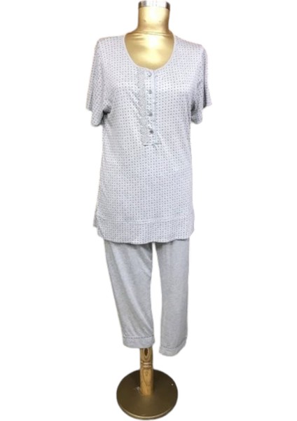1602-PELIN Bayan Kapri Pijama Takım-Gri