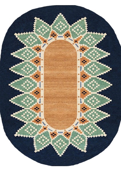 Boho 978 Jüt Hasır Etnik Desenli Oval Jüt Örme Doğal Hasır Natural Oval Halı