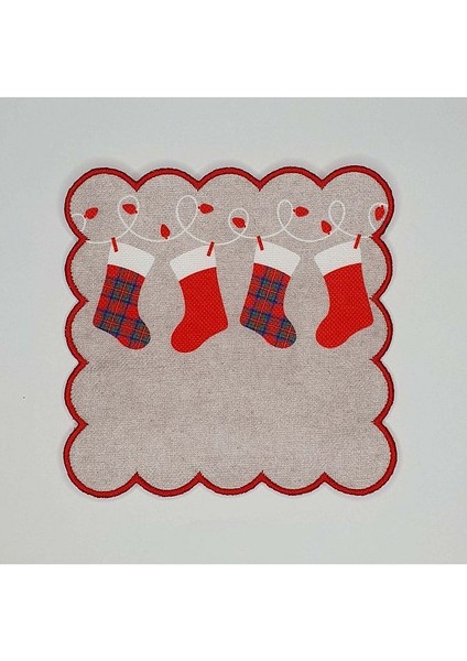 Yılbaşı Çorapları Desenli Dijital Baskılı Nakış Kenarlı Kokteyl Peçetesi