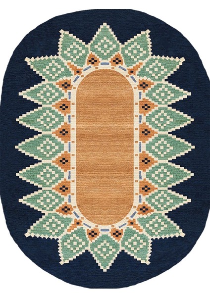 Boho 978 Jüt Hasır Etnik Desenli Oval Jüt Örme Hasır Natural Oval Halı