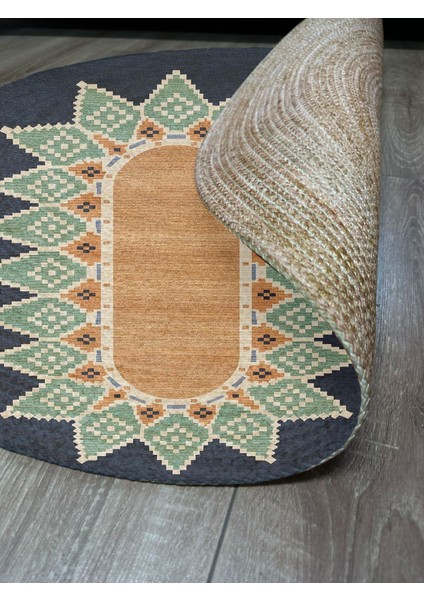 Boho 978 Jüt Hasır Etnik Desenli Oval Jüt Örme Hasır Natural Oval Halı