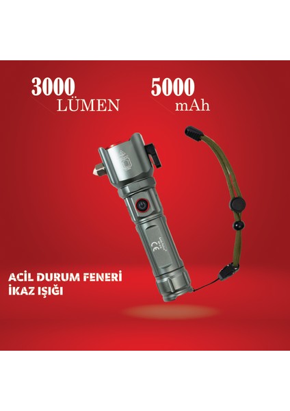 Gold Police GP-218 Acil Durum El Feneri Güçlü Tg LED Zoom Uzun Menzilli El Feneri 3000 Lümen