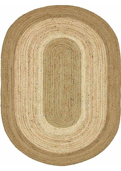 Boho 977 Jüt Hasır Etnik Desenli Oval Jüt Örme Doğal Hasır Natural Oval Halı