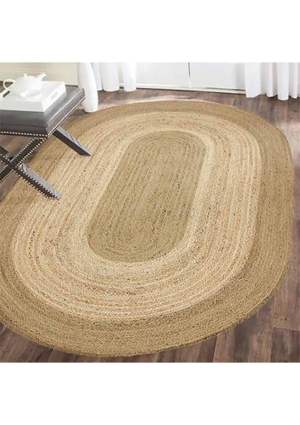 Boho 977 Jüt Hasır Etnik Desenli Oval Jüt Örme Doğal Hasır Natural Oval Halı