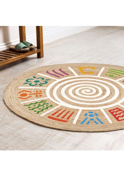 Kilim Home Boho 954 Multy Soyut Desenli Jüt Rengi Örgü Yuvarlak Natural Çift Taraflı Halı