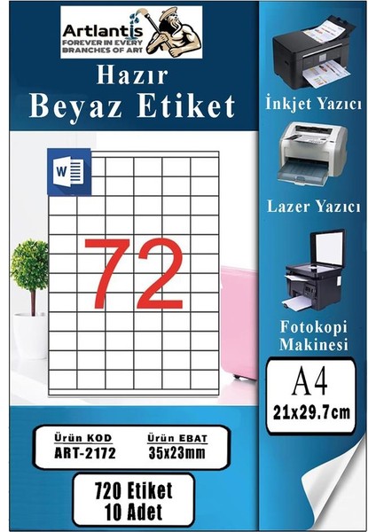 A4 Hazır Etiket 35X23 mm 10 Sayfa 1 Paket 72 Li Kendinden Yapışkanlı Fotokopi Lazer Inkjet Kağıdı Yazıcılar Için Uyumlu