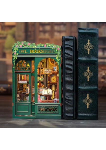 Owl Bookstore - Cutebee 2024 Yeni Stil Mini Book Nook Kiti, Kendin Yap Oyuncak Bebek Evleri, Minyatür Ev Kiti, LED Işıklı, Booknook Evleri, Model Yapı Setleri (SD02B-AMZ01)