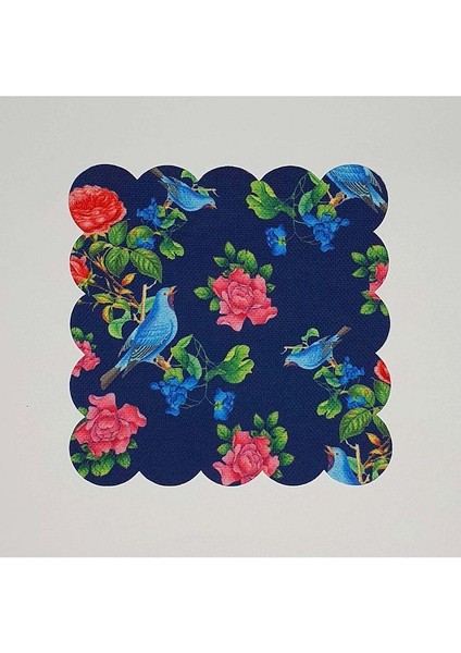 Lacivert Zemin Mavi Kuş Desenli Dijital Baskılı Lazer Kesimli Kokteyl Peçetesi
