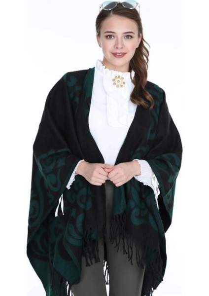 Kadın Çift Taraflı Desenli Panço Omuz Şal