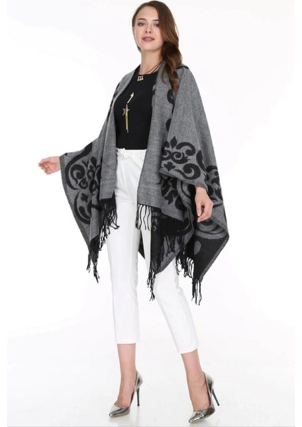 Kadın Çift Taraflı Desenli Panço Omuz Şal fiyatları