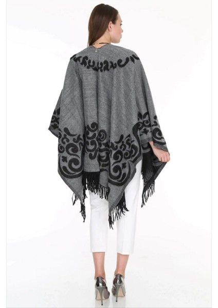 Kadın Çift Taraflı Desenli Panço Omuz Şal modelleri