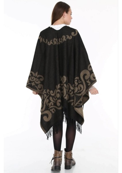 Kadın Çift Taraflı Desenli Panço Omuz Şal modelleri