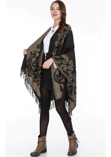 Kadın Çift Taraflı Desenli Panço Omuz Şal fırsatları