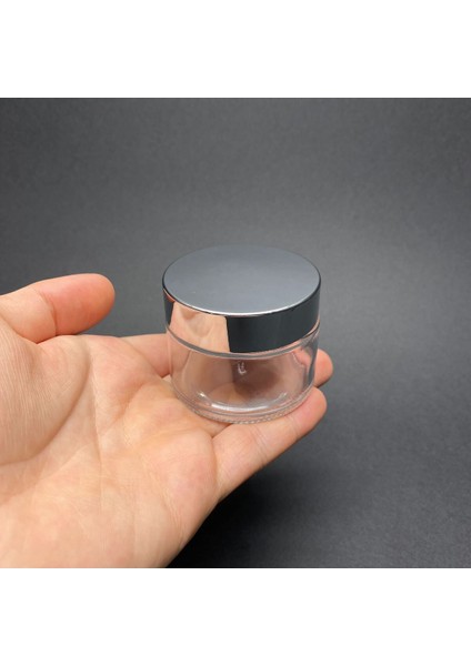 100 cc Cam Şeffaf Krem Kavanozu - Gümüş Aynalı Kapaklı Iç Contalı - 100 ml Şeffaf Cam Kavanoz-3 Adet fırsatları
